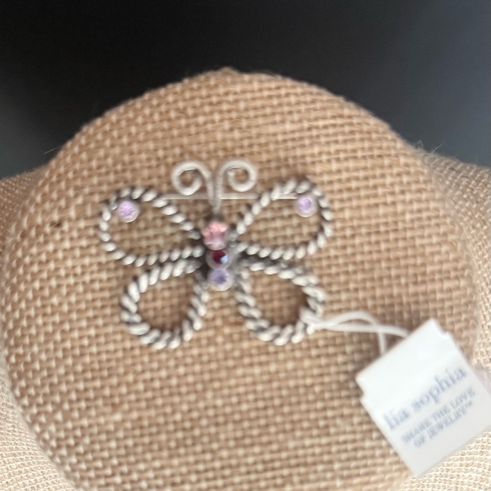 Lia Sophia Silver and Pink Butterfly Pin